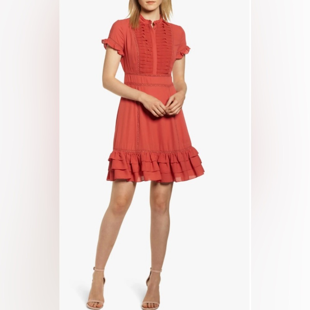 Rebecca Minkoff * Ariel Tiered Ruffle Dress, Red/Coral, size 4
